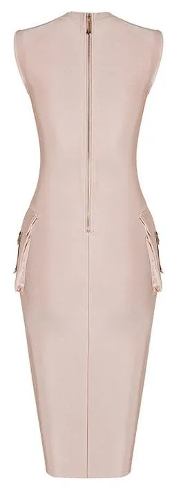 Lace-up Sleeveless Knee-Length Bodycon Dress, Nude