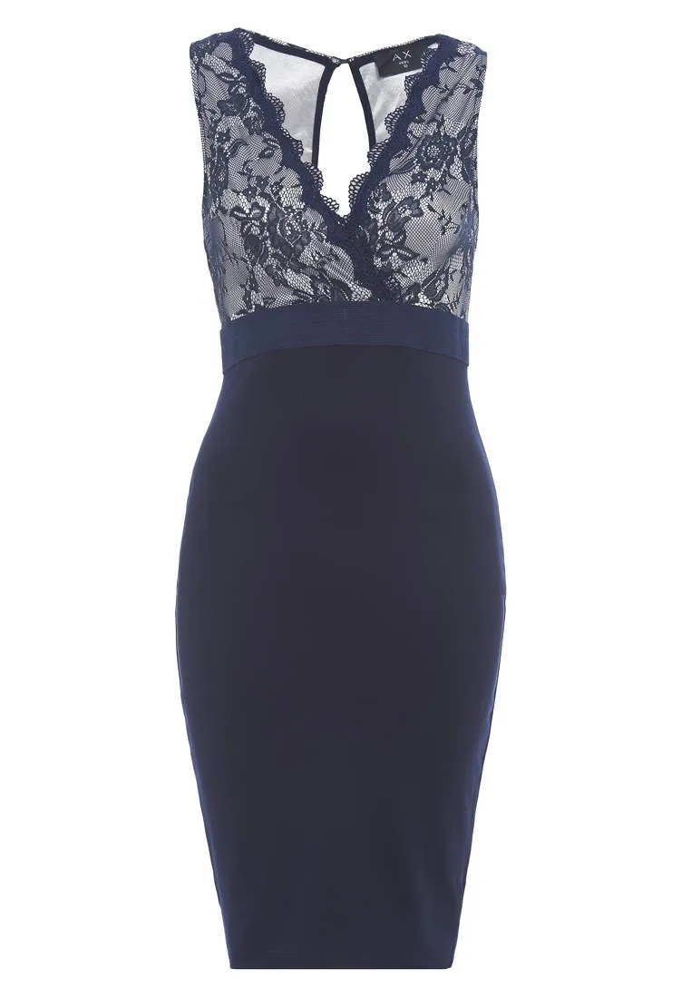 Lace Wrap Contrast Bodycon Dress