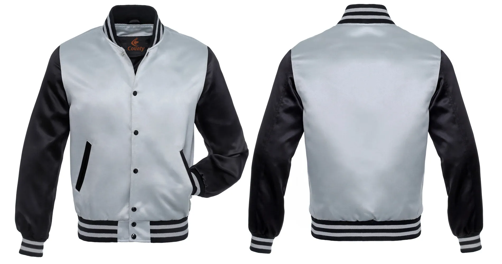 Ladies Varsity Jacket Black Gray Satin Jacket Mens Letterman Jacket