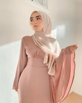 LaMeera Drape Sleeves Satin Dress - Dusty Rose