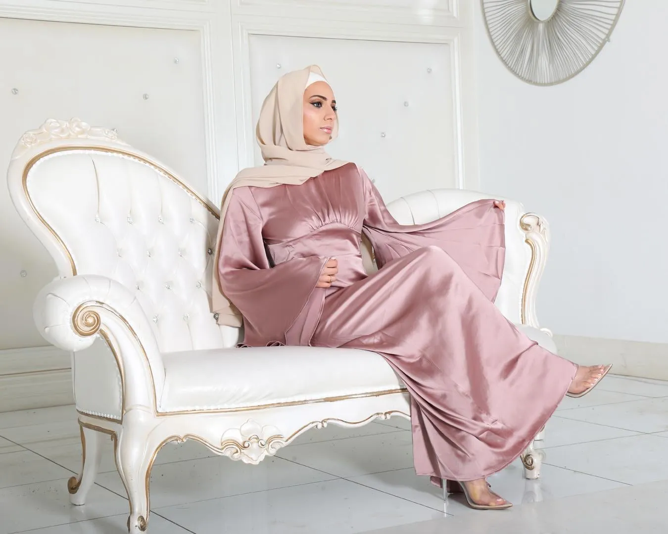 LaMeera Drape Sleeves Satin Dress - Dusty Rose