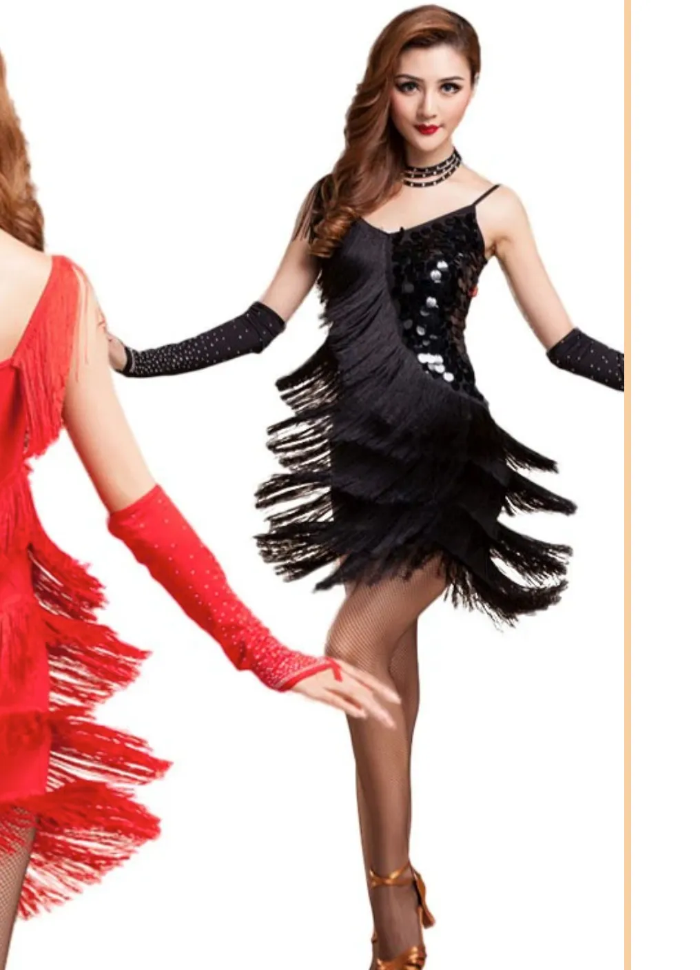 Latin Dance Costume Adult Fringe Sequin Dress Professional Dancing Tassel Dress