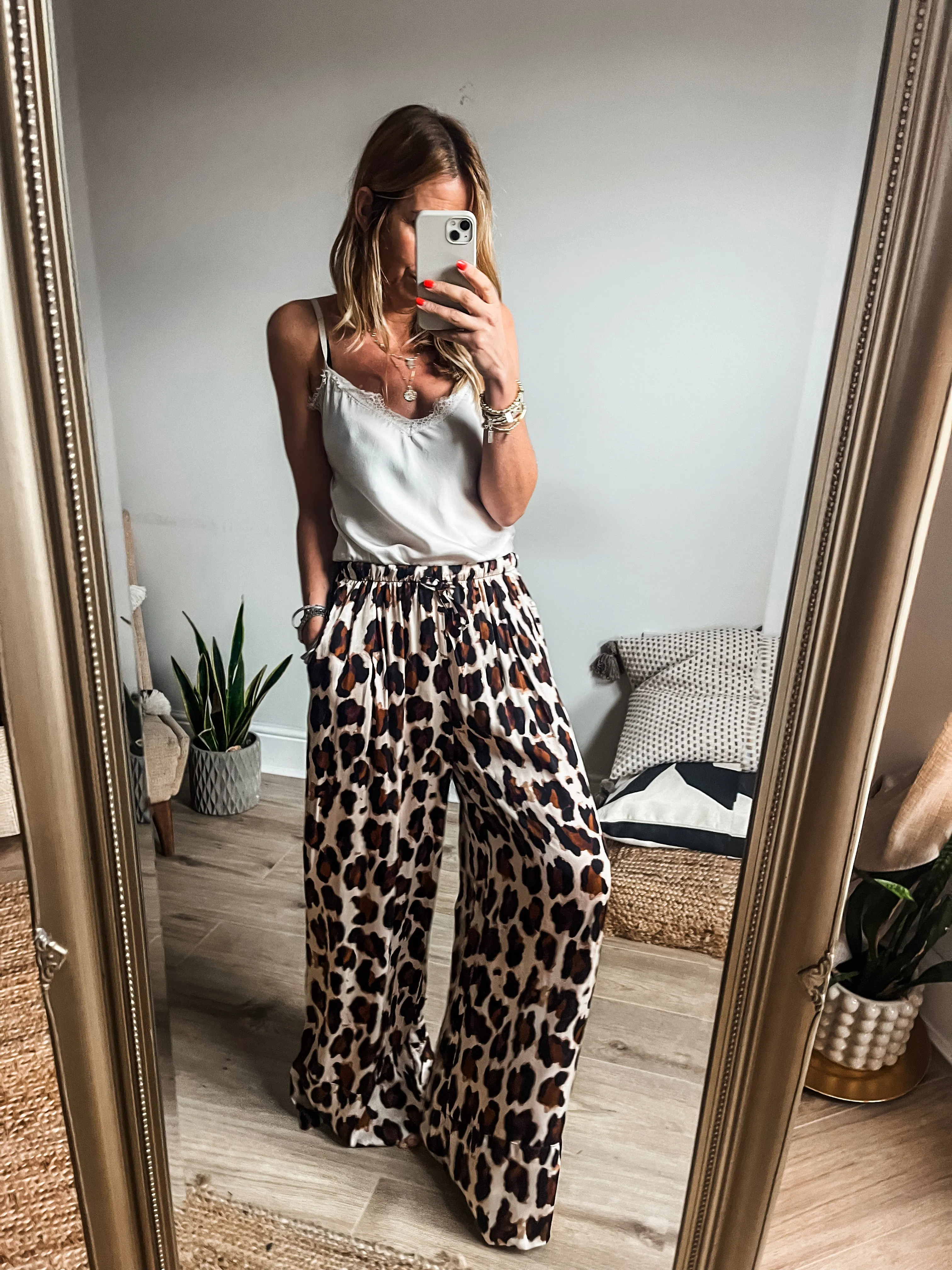 Leopard Silk Wide Leg Trousers