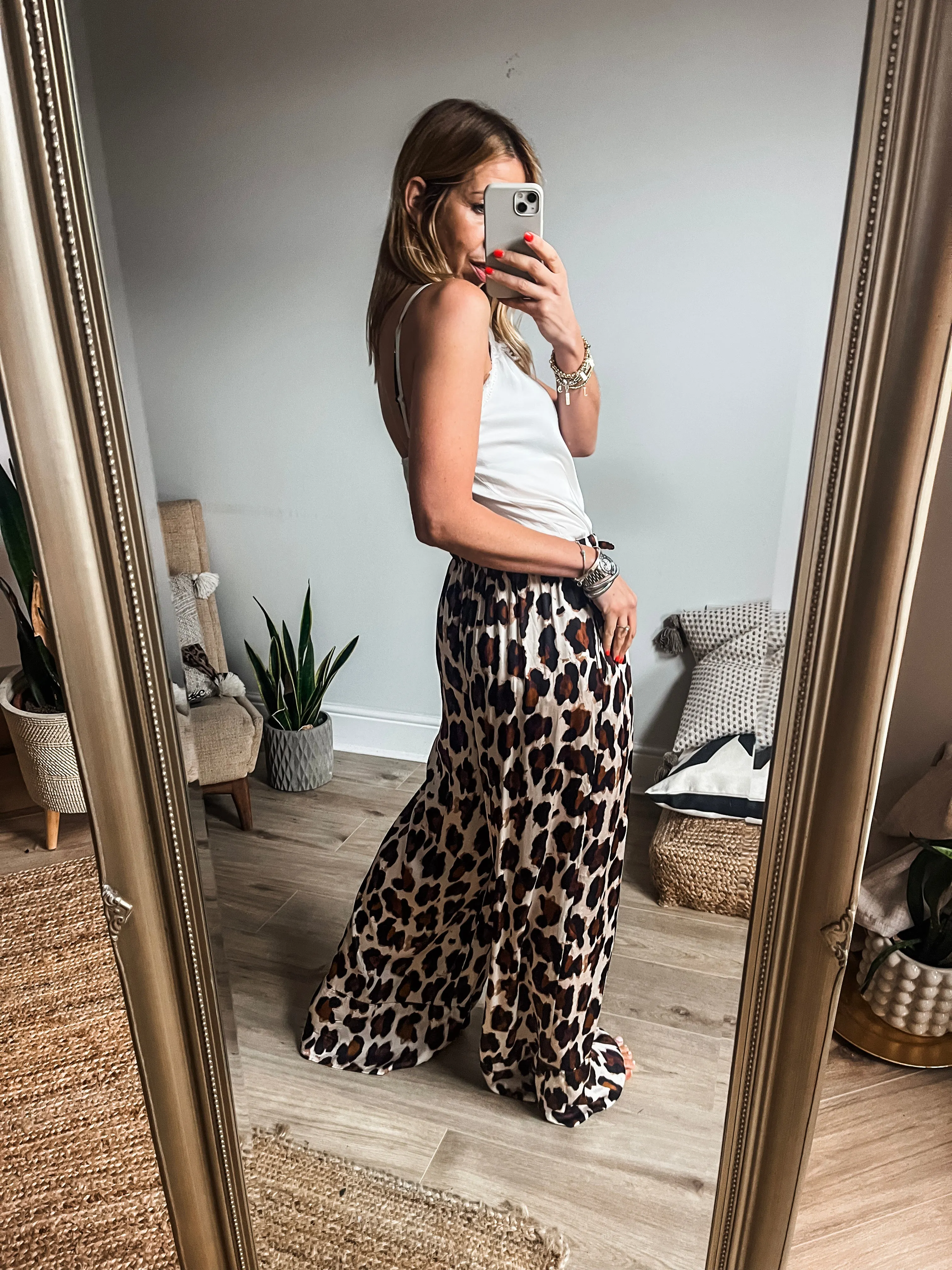 Leopard Silk Wide Leg Trousers