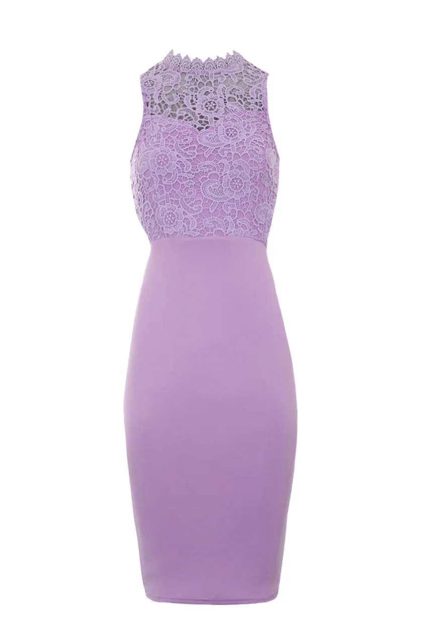 Lilac High Neck Crochet Bodycon Dress