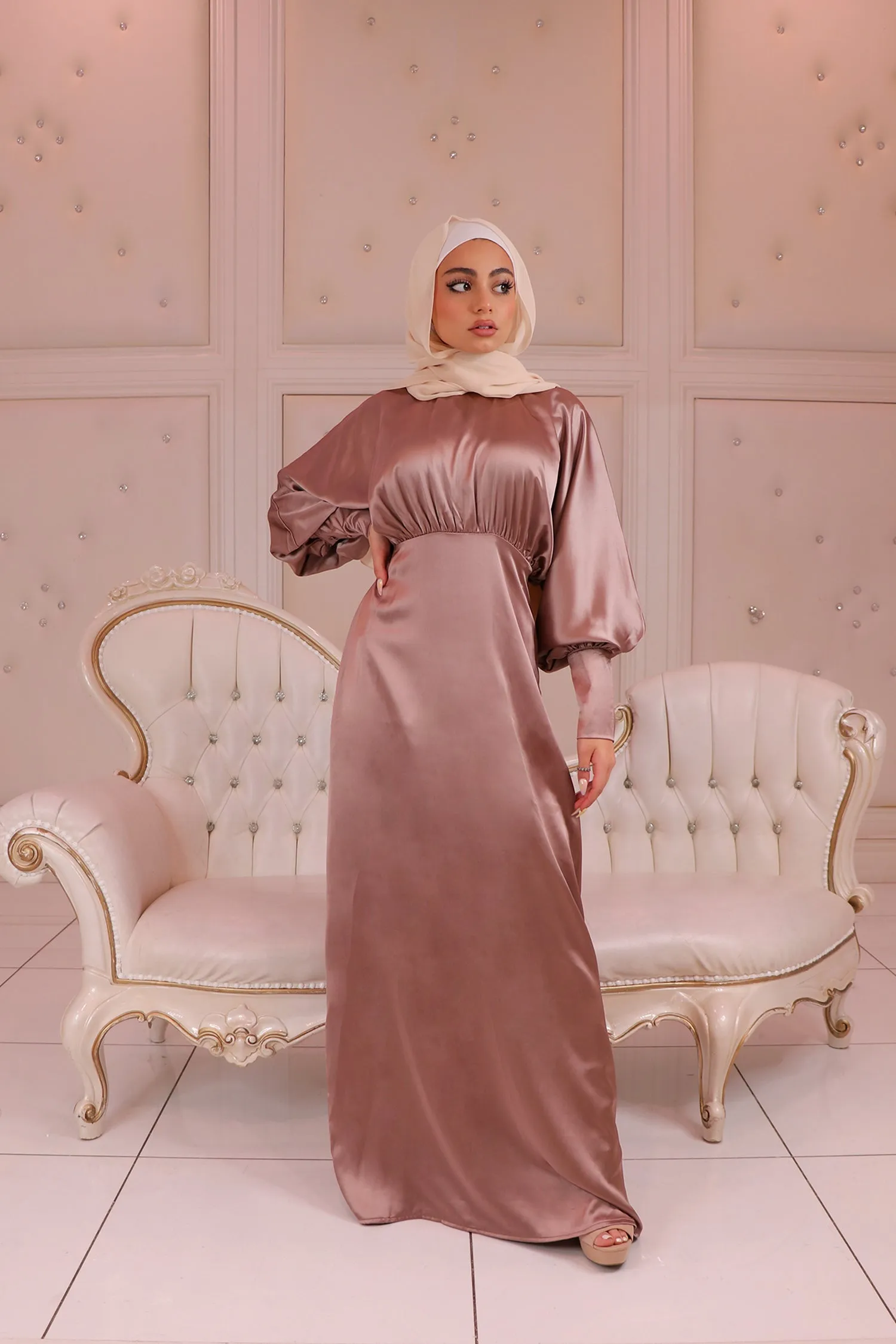 Liliana Batwing Satin Dress - Dusty Rose