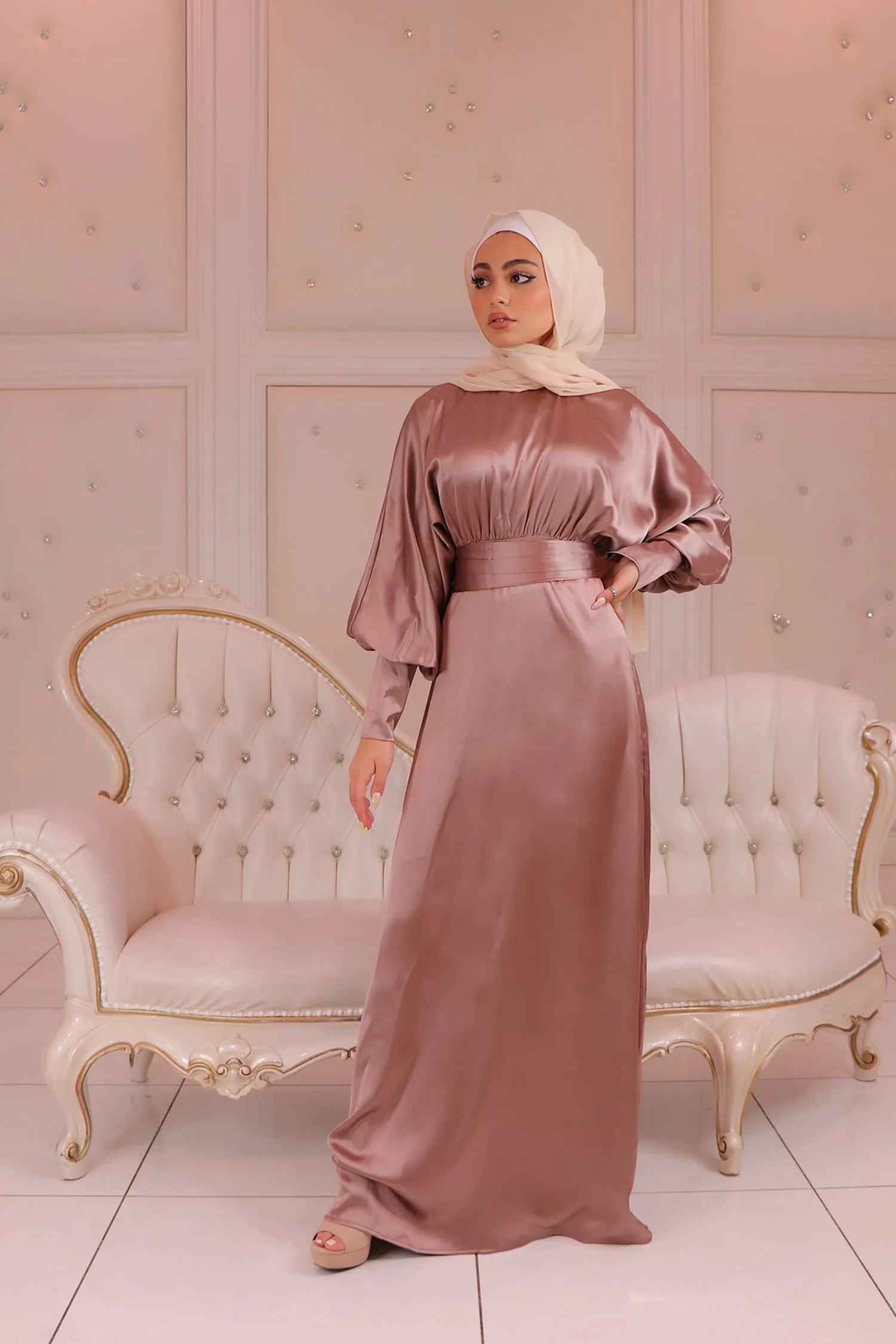 Liliana Batwing Satin Dress - Dusty Rose