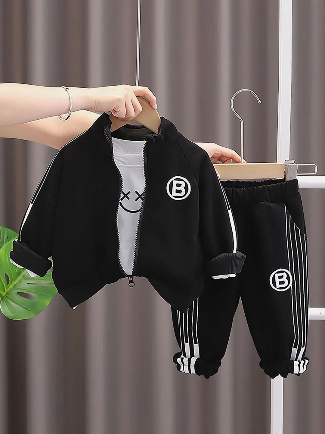 Little Surprise Box Black Letter B Monogram 3 Pcs Track Suit Set For Toddlers And Kids