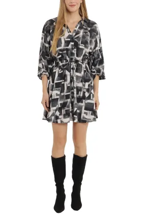 London Times V-Neck Dolman Sleeves Printed Short Dress