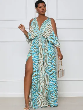 Long Sleeve Printed Off Shoulder Maxi Dresses