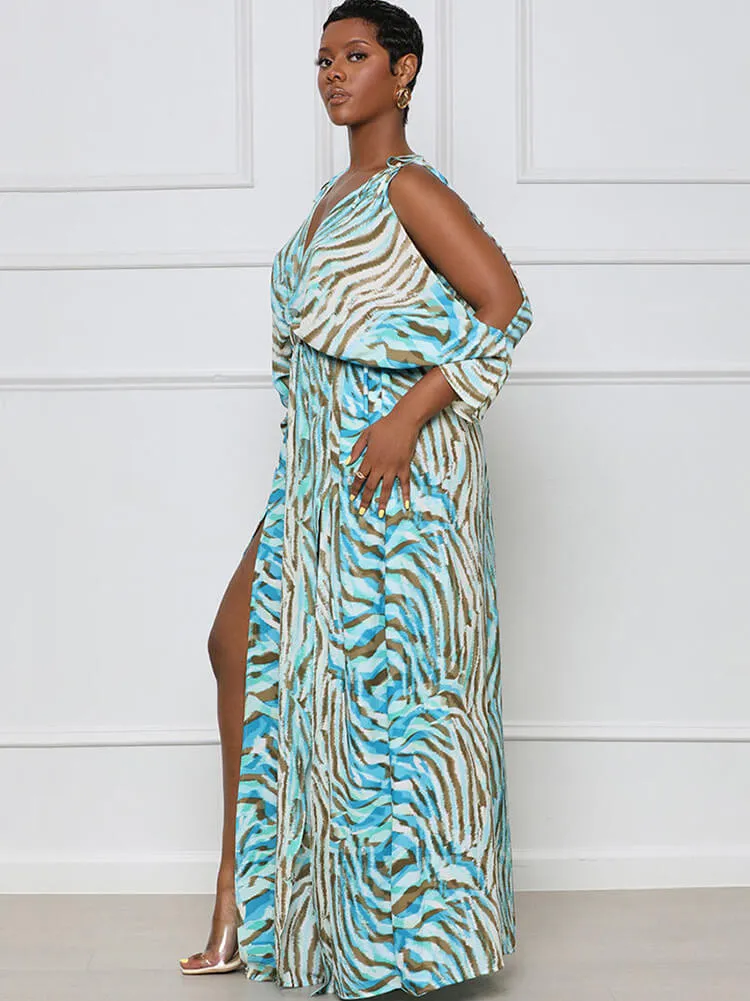 Long Sleeve Printed Off Shoulder Maxi Dresses