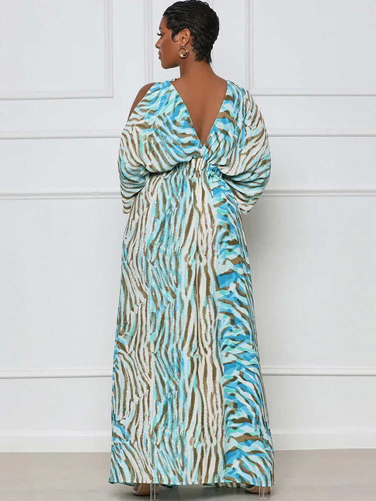 Long Sleeve Printed Off Shoulder Maxi Dresses