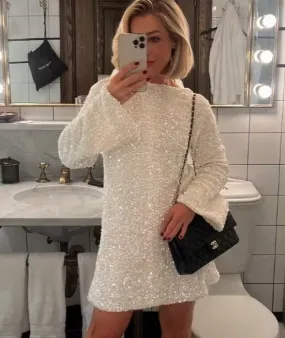 Long-sleeved loose sequined dress