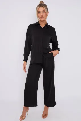 LOVE SUNSHINE Black Brushed Satin Trousers