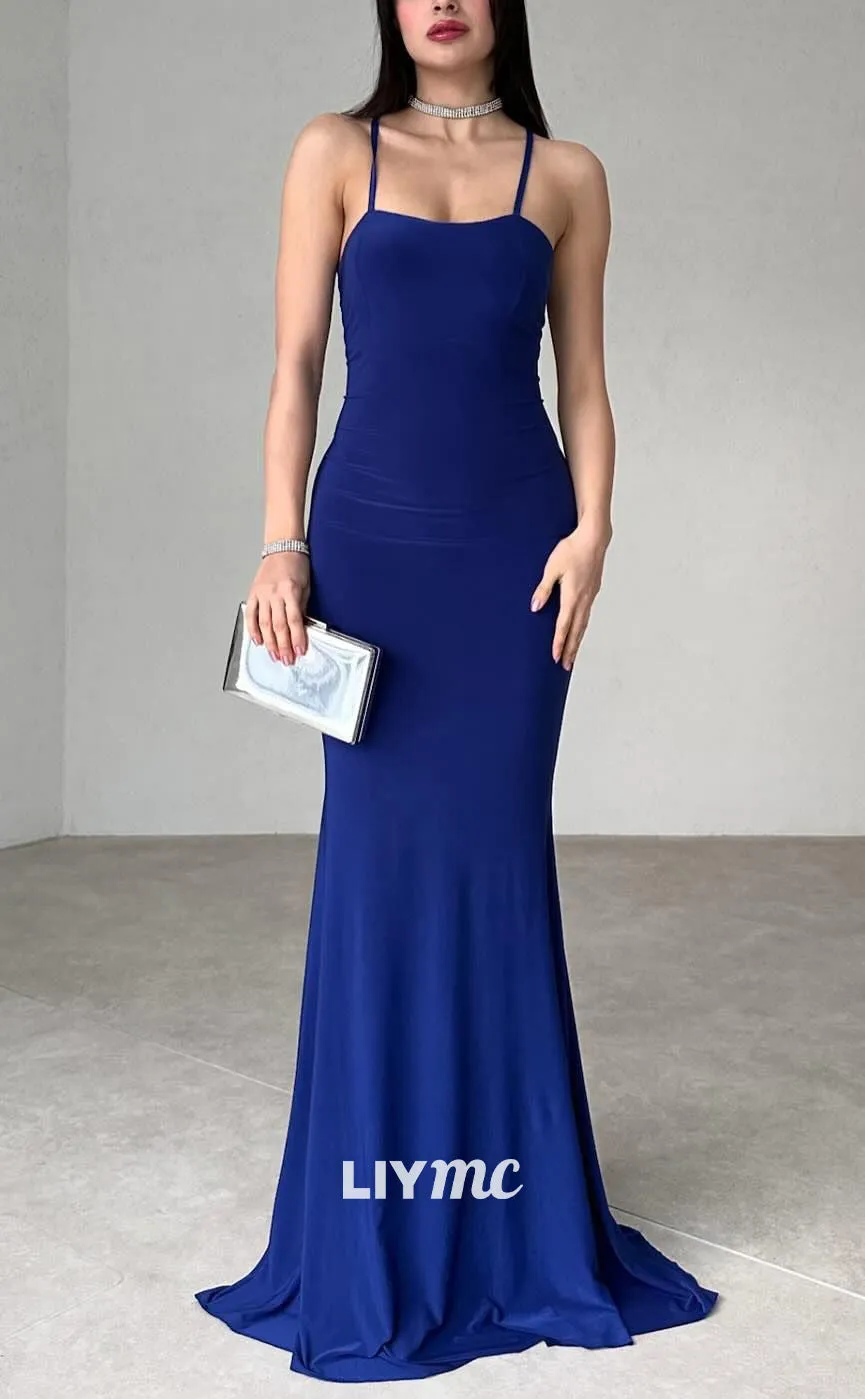 LP2201 - Square Sleeveless Crisscross Straps Sleek Satin Mermaid Prom Dress