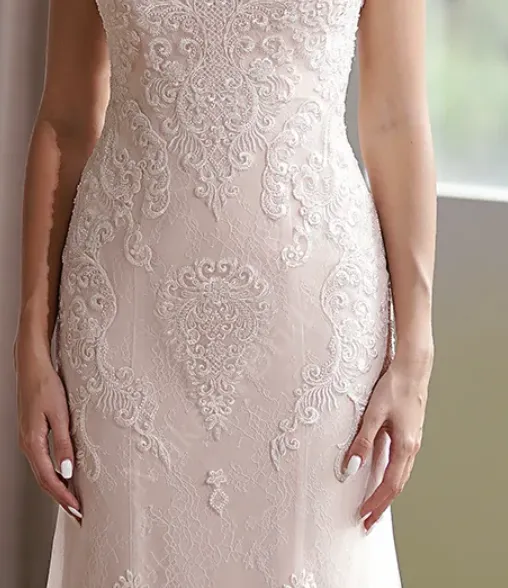 Luxurious Blush V-Neck Beaded Mermaid Bridal Gown