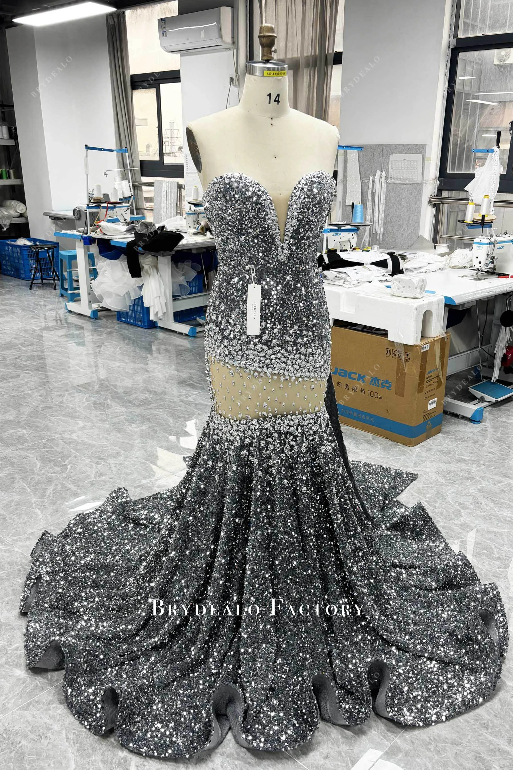 Luxurious Silver Rhinestone Velvet Sequin Long Prom Dress