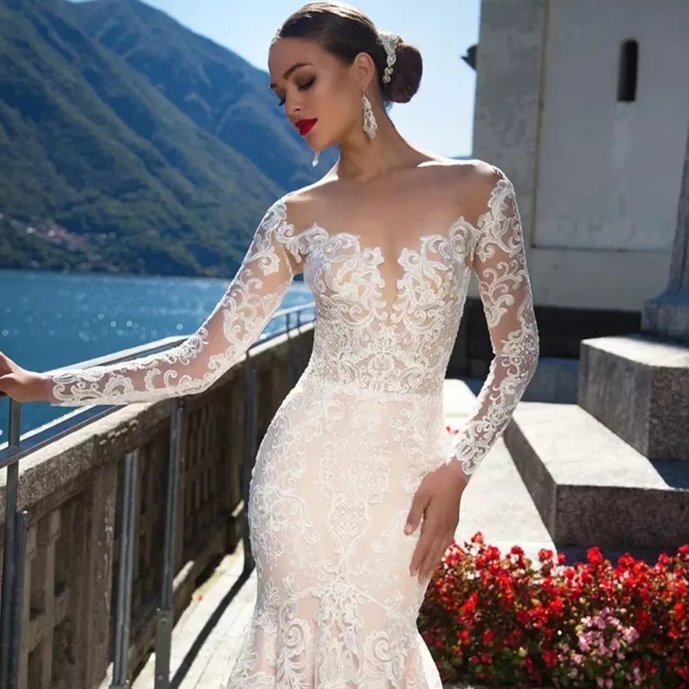 Luxury Long Sleeve Sexy Mermaid Wedding Dress