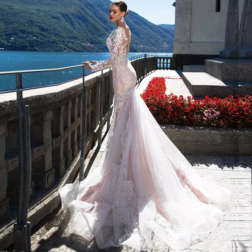 Luxury Long Sleeve Sexy Mermaid Wedding Dress