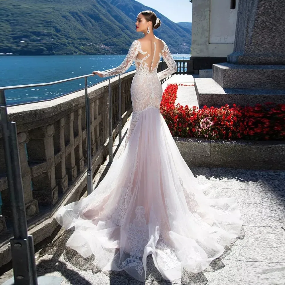 Luxury Long Sleeve Sexy Mermaid Wedding Dress