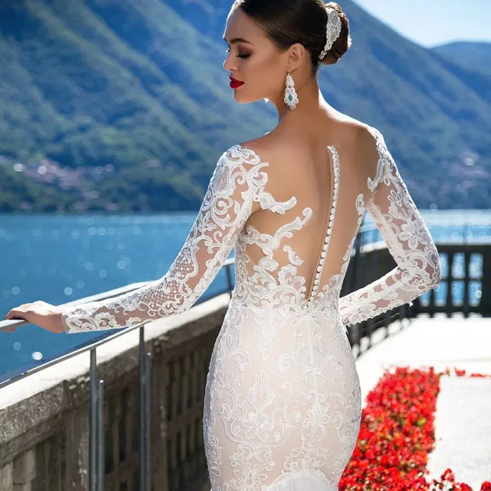 Luxury Long Sleeve Sexy Mermaid Wedding Dress