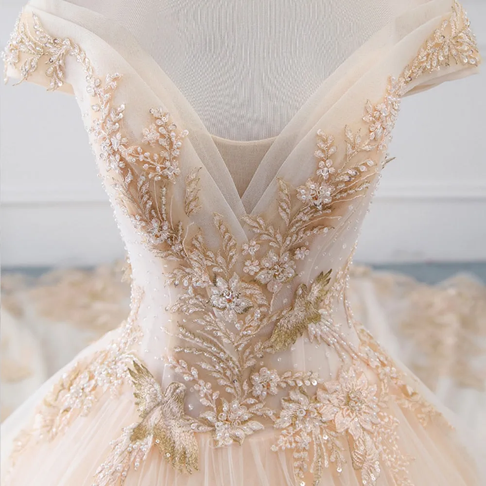 Luxury Wedding Dress with Sparkly Beading Pearls