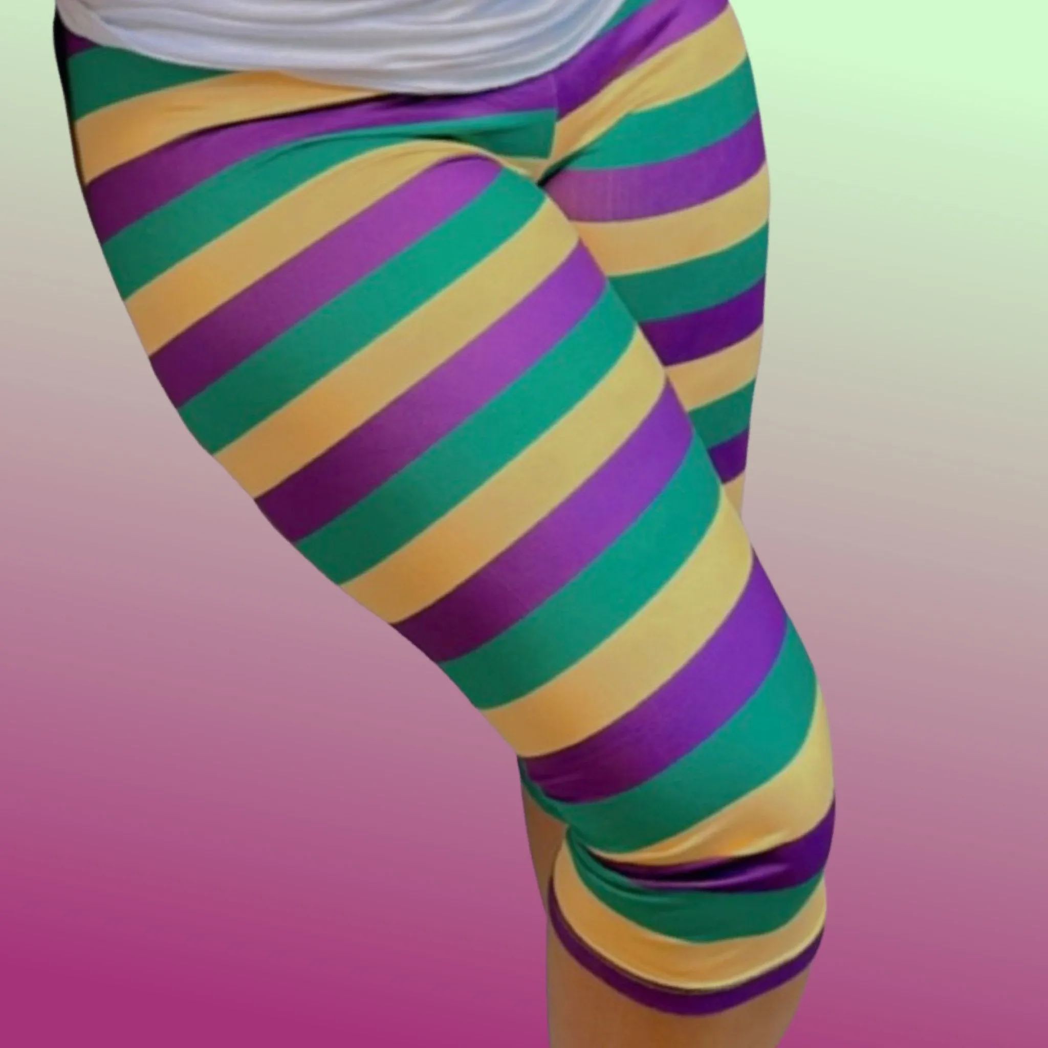 MARDI GRAS STRIPED CAPRI LEGGINGS ADULT