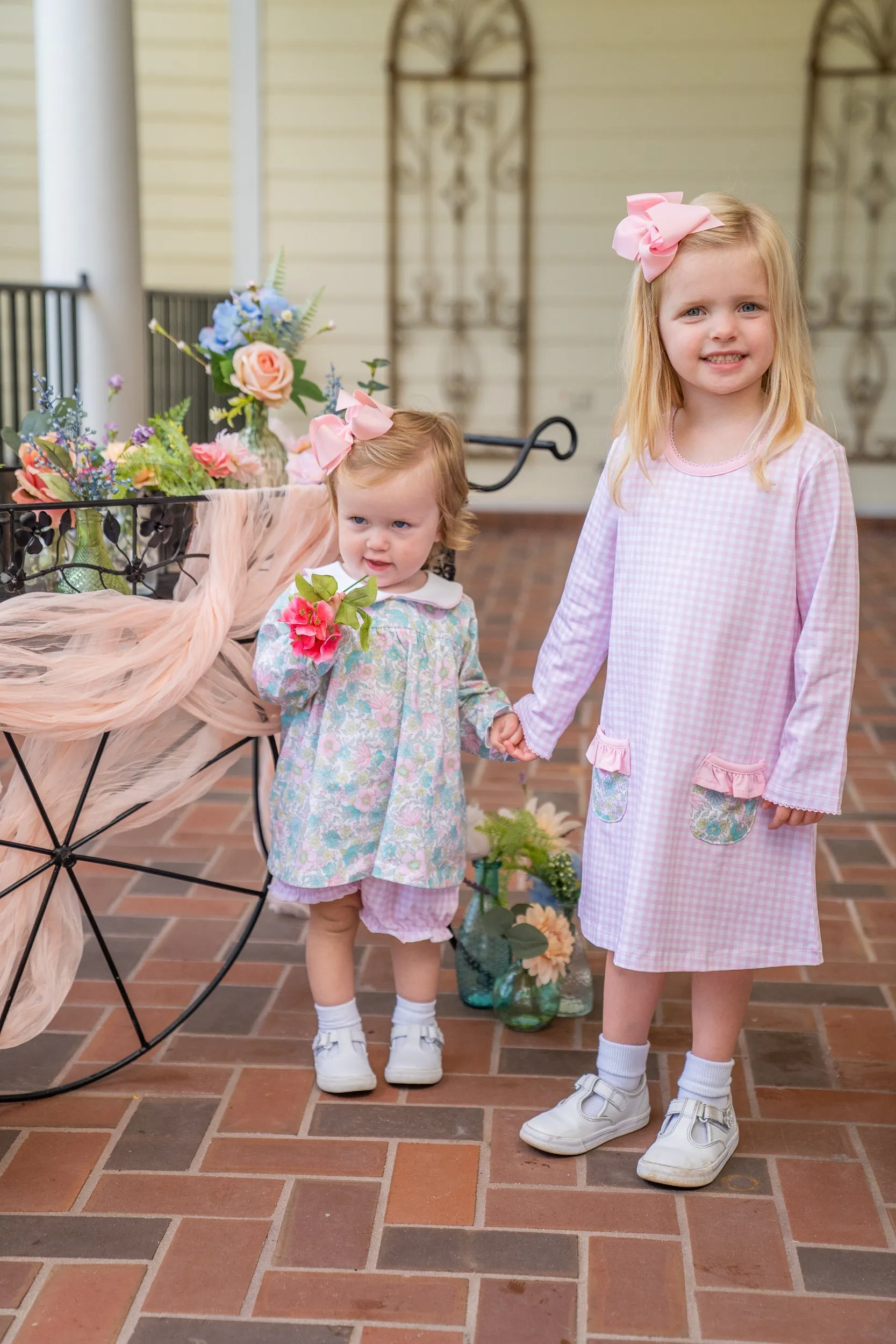 Mary Chase LS Pink Floral Gingham Dress