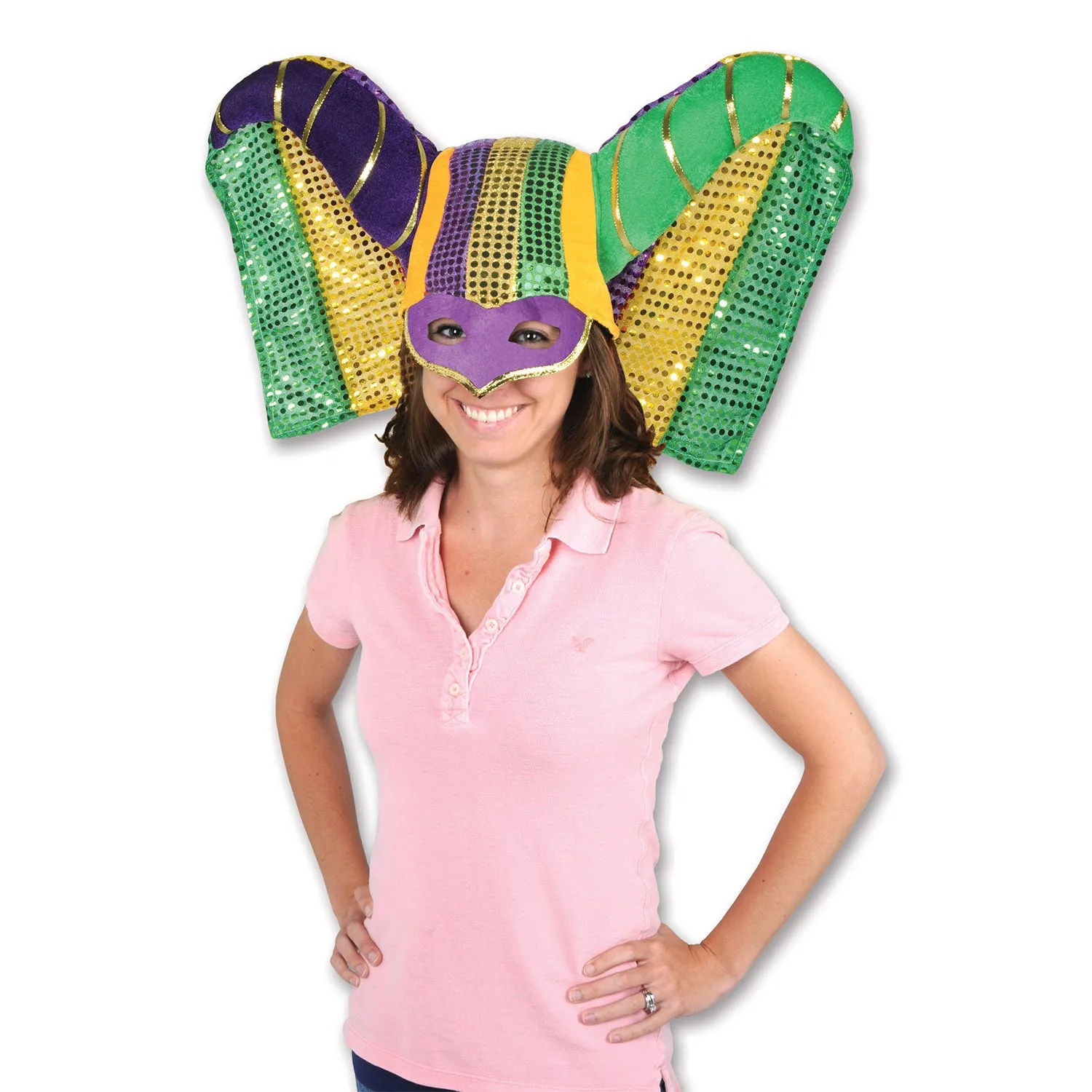 Masked Mardi Gras Hat with Sequined Drape Each