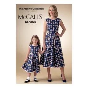 McCall's Pattern M7354 Misses'/Children's/Girls' Matching back-Wrap Dresses