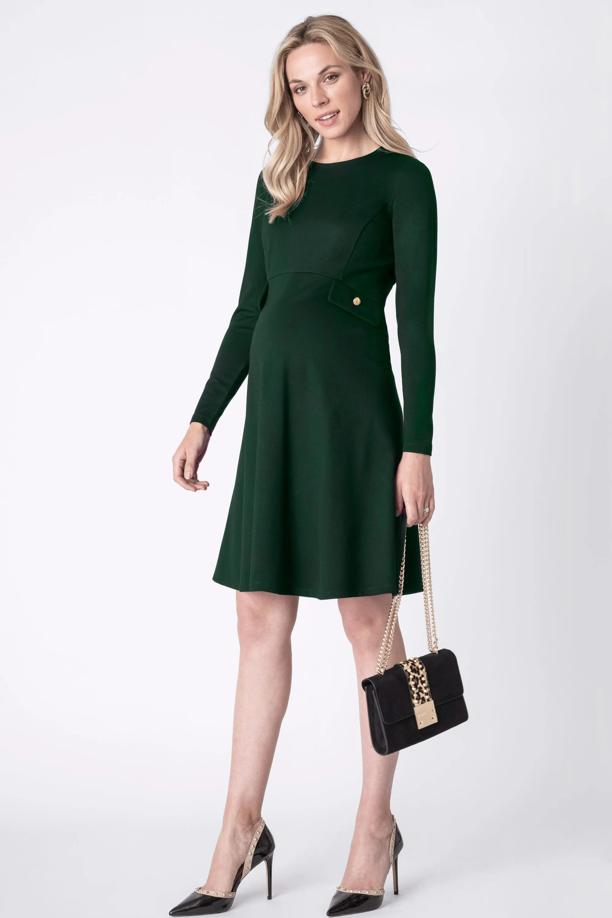 Meghan Fit & Flare Maternity Dress in Forest