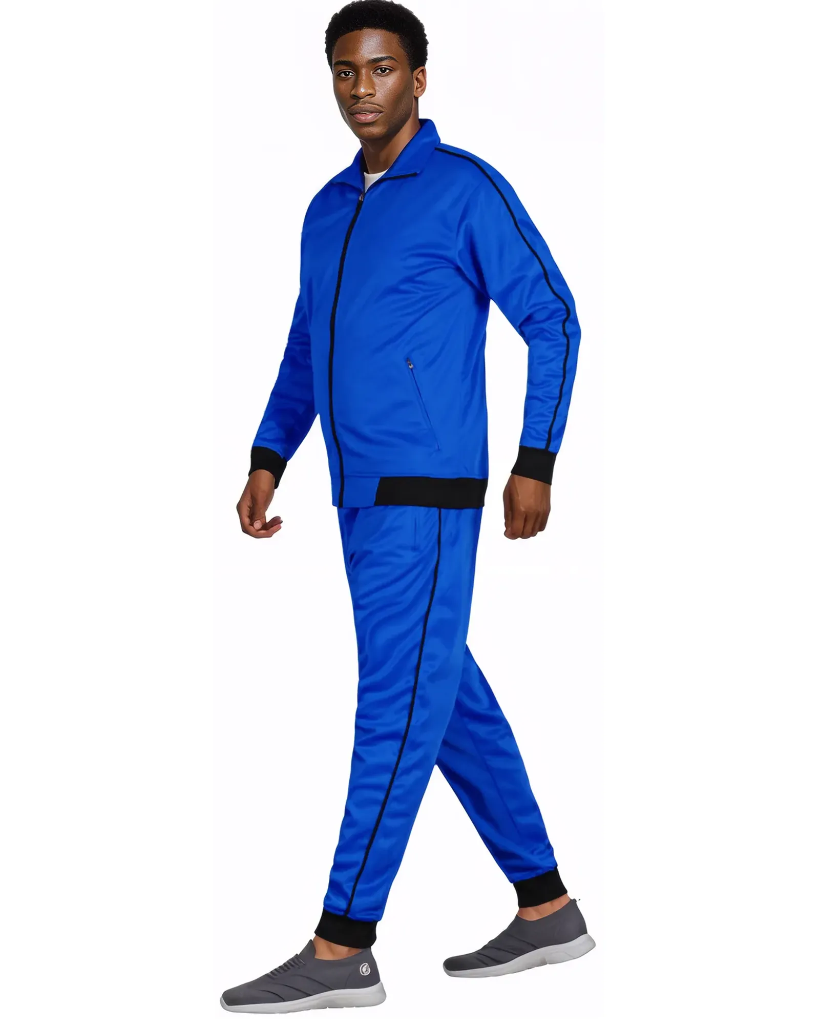 Men 2-piece Classic Jogger Tracksuit Track Jacket & Trackpants Solid Plain Outfit