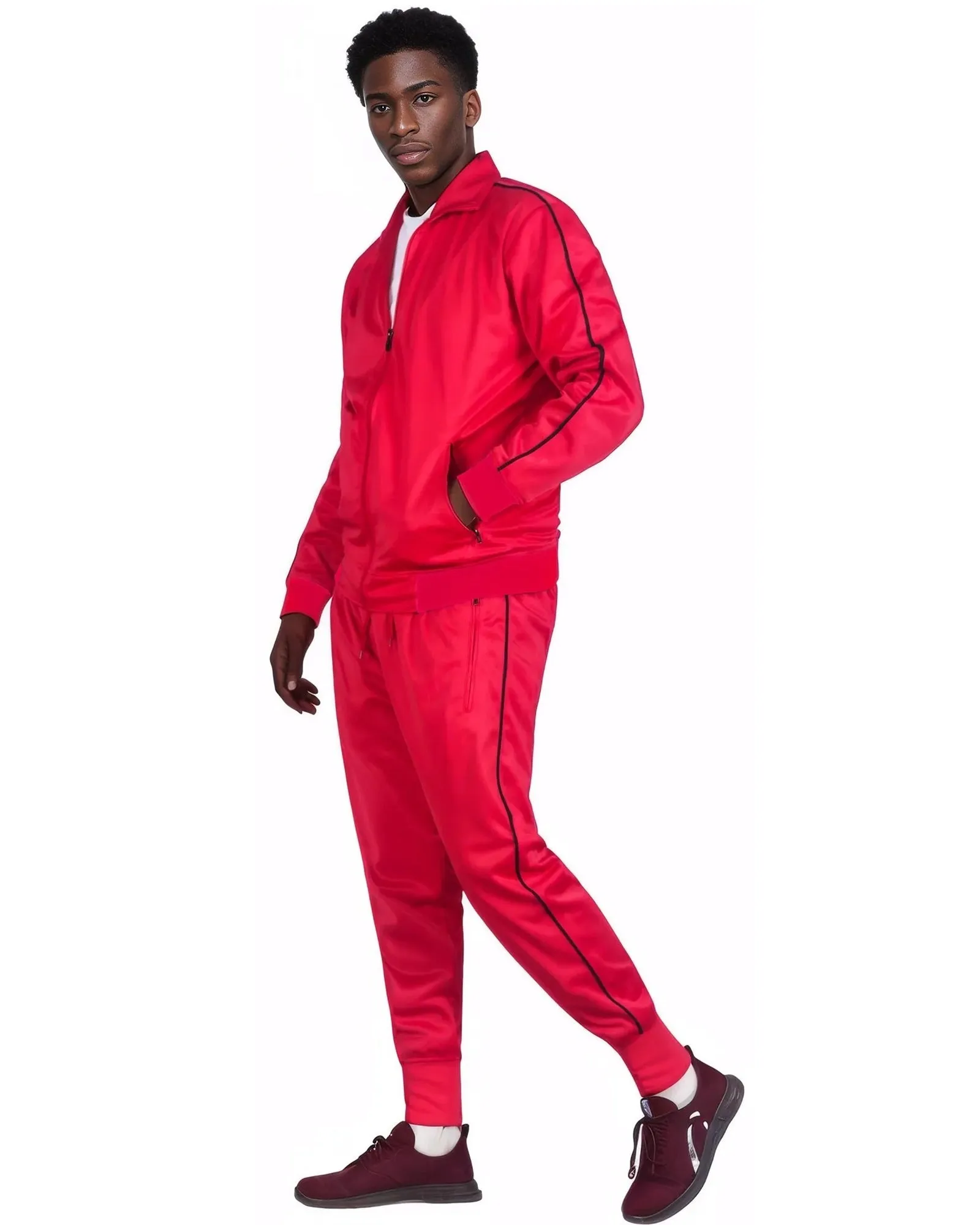 Men 2-piece Classic Jogger Tracksuit Track Jacket & Trackpants Solid Plain Outfit