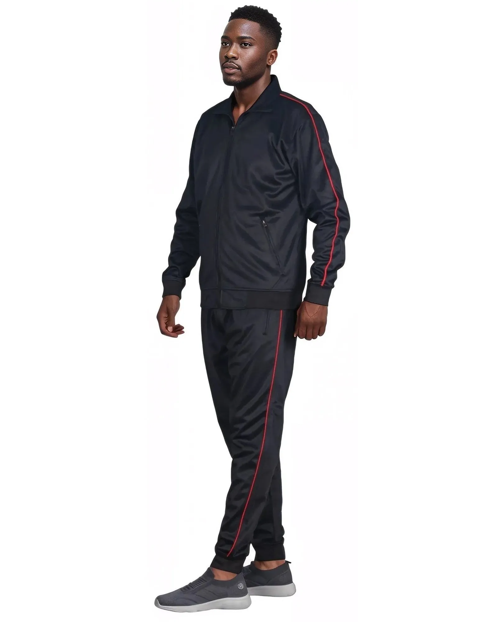 Men 2-piece Classic Jogger Tracksuit Track Jacket & Trackpants Solid Plain Outfit