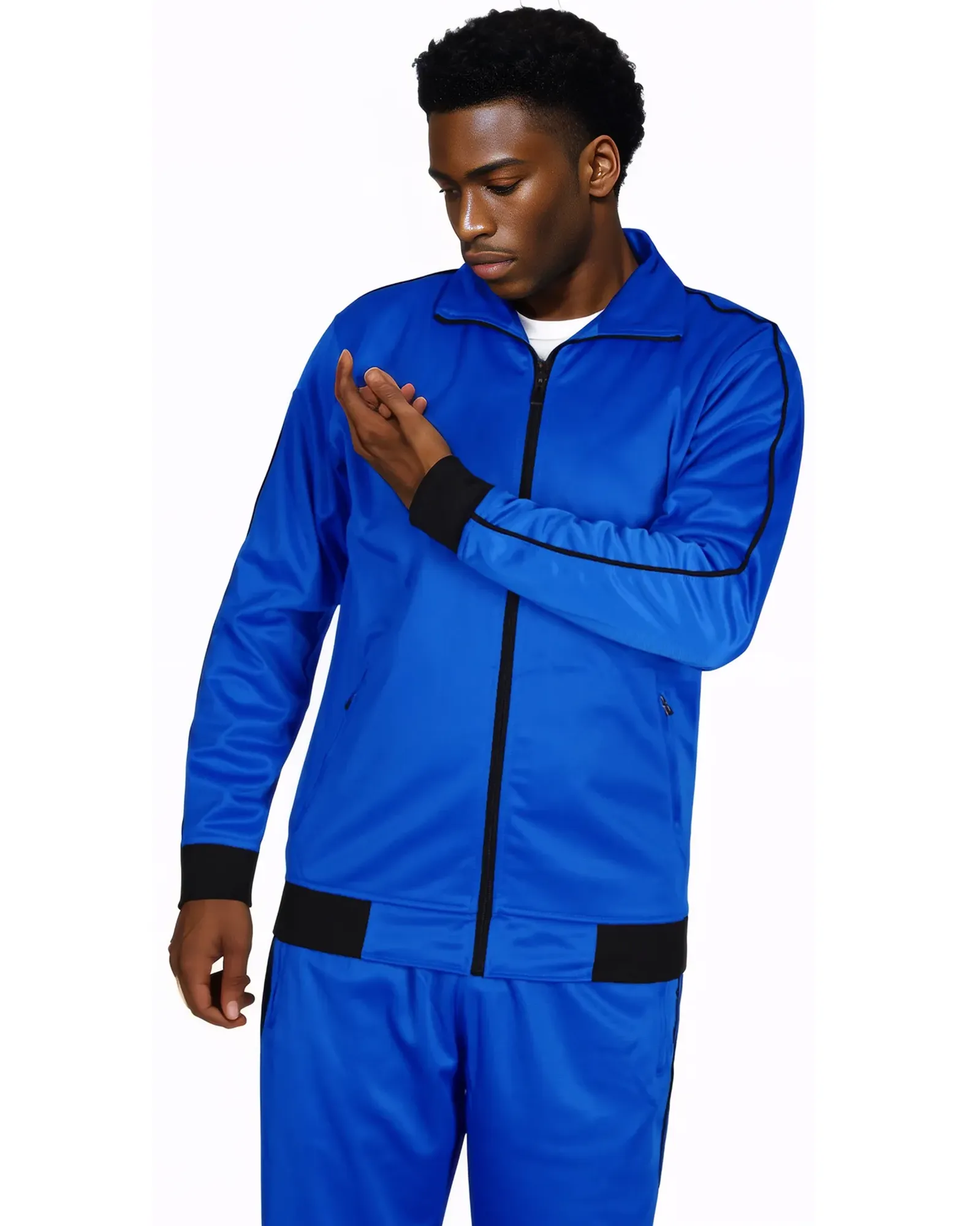 Men 2-piece Classic Jogger Tracksuit Track Jacket & Trackpants Solid Plain Outfit