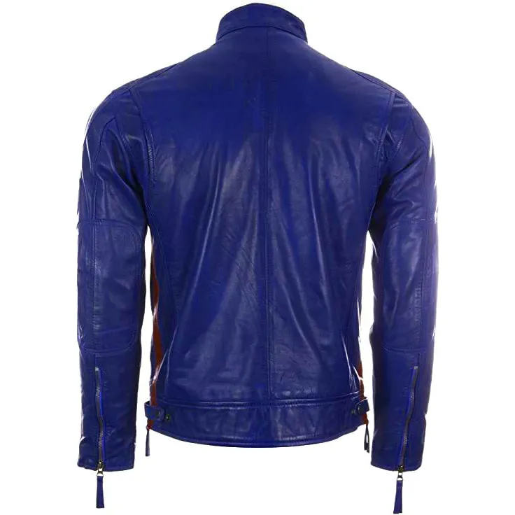 Men's Genuine Leather Biker Jacket with Patches