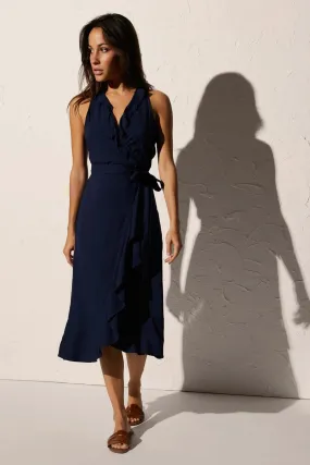 Midi Ruffle Dress in Navy