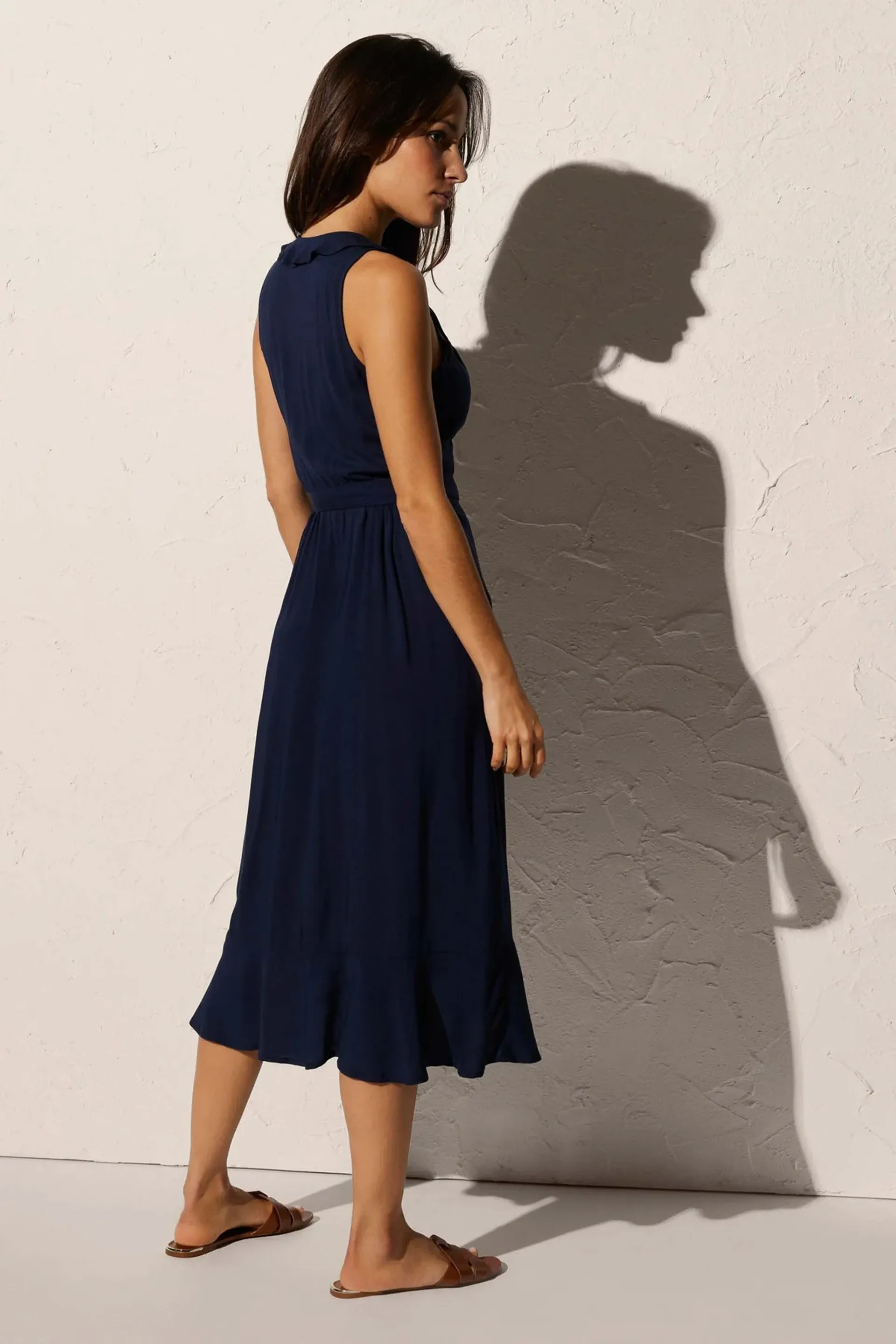 Midi Ruffle Dress in Navy