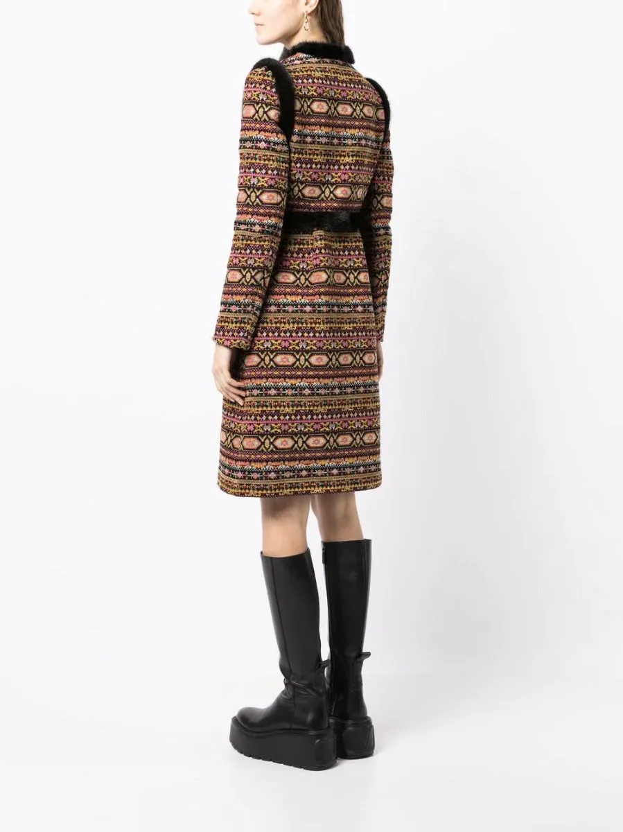 Mink Fur-Trimmed Jacquard Coat