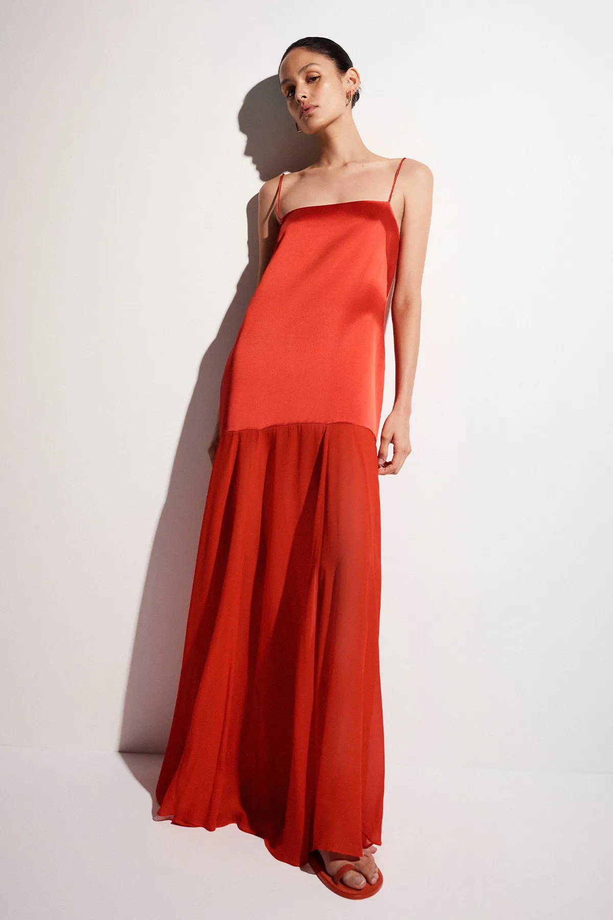 MORAYA DROPPED WAIST MAXI DRESS - CHILLI