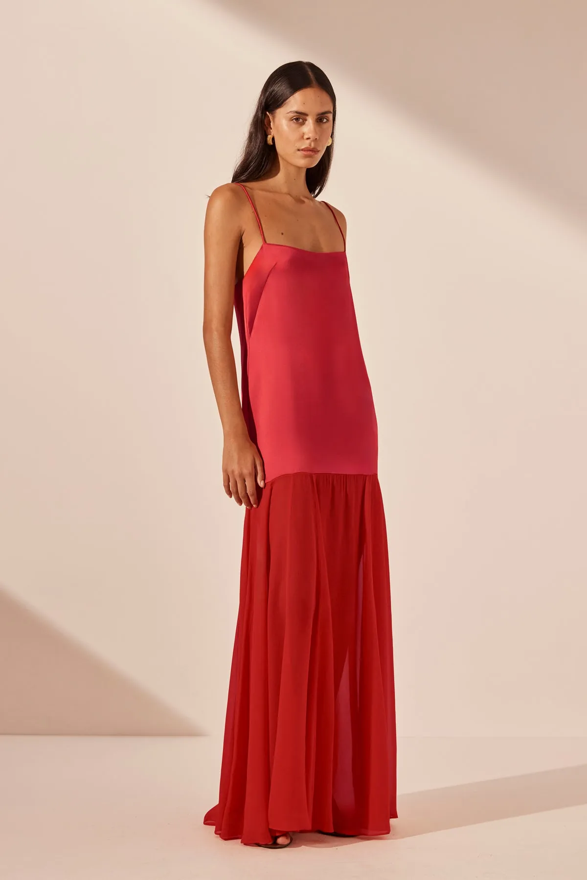 MORAYA DROPPED WAIST MAXI DRESS - CHILLI