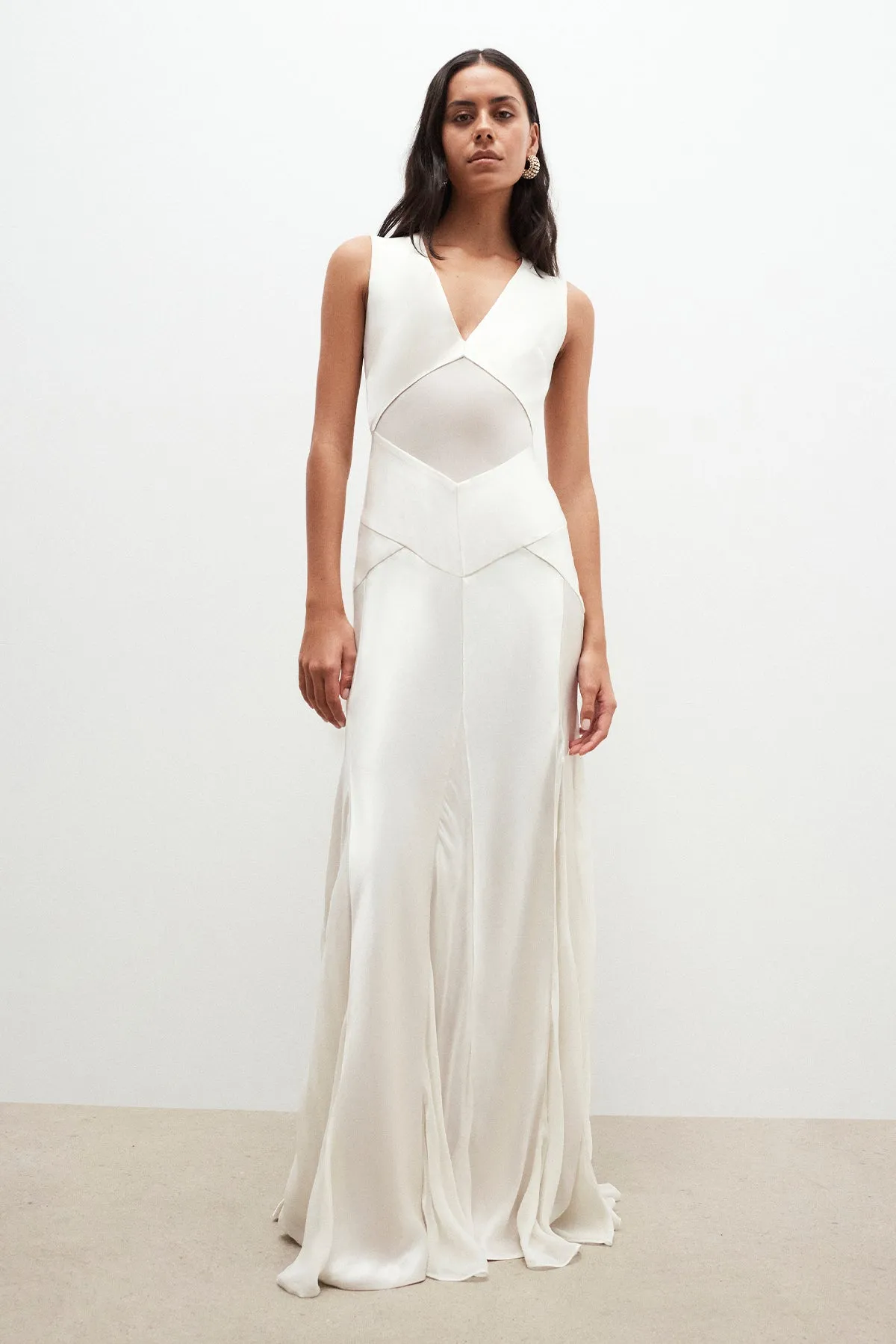 MORAYA GODET MAXI DRESS - PEARL