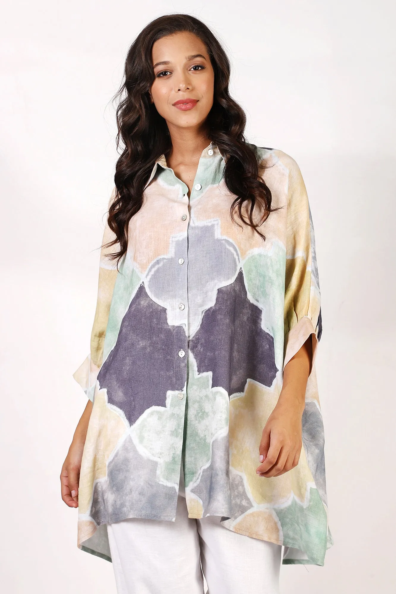 Multicolour Abstract Linen Shirt