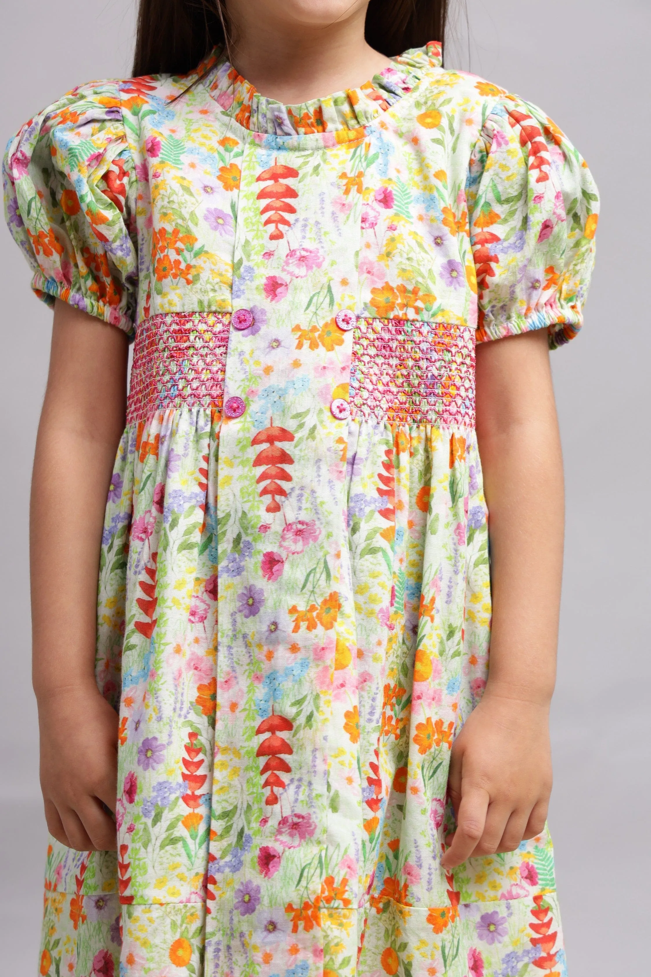 Multicolour Full Sleeves Cotton Lurex Dress-Multi