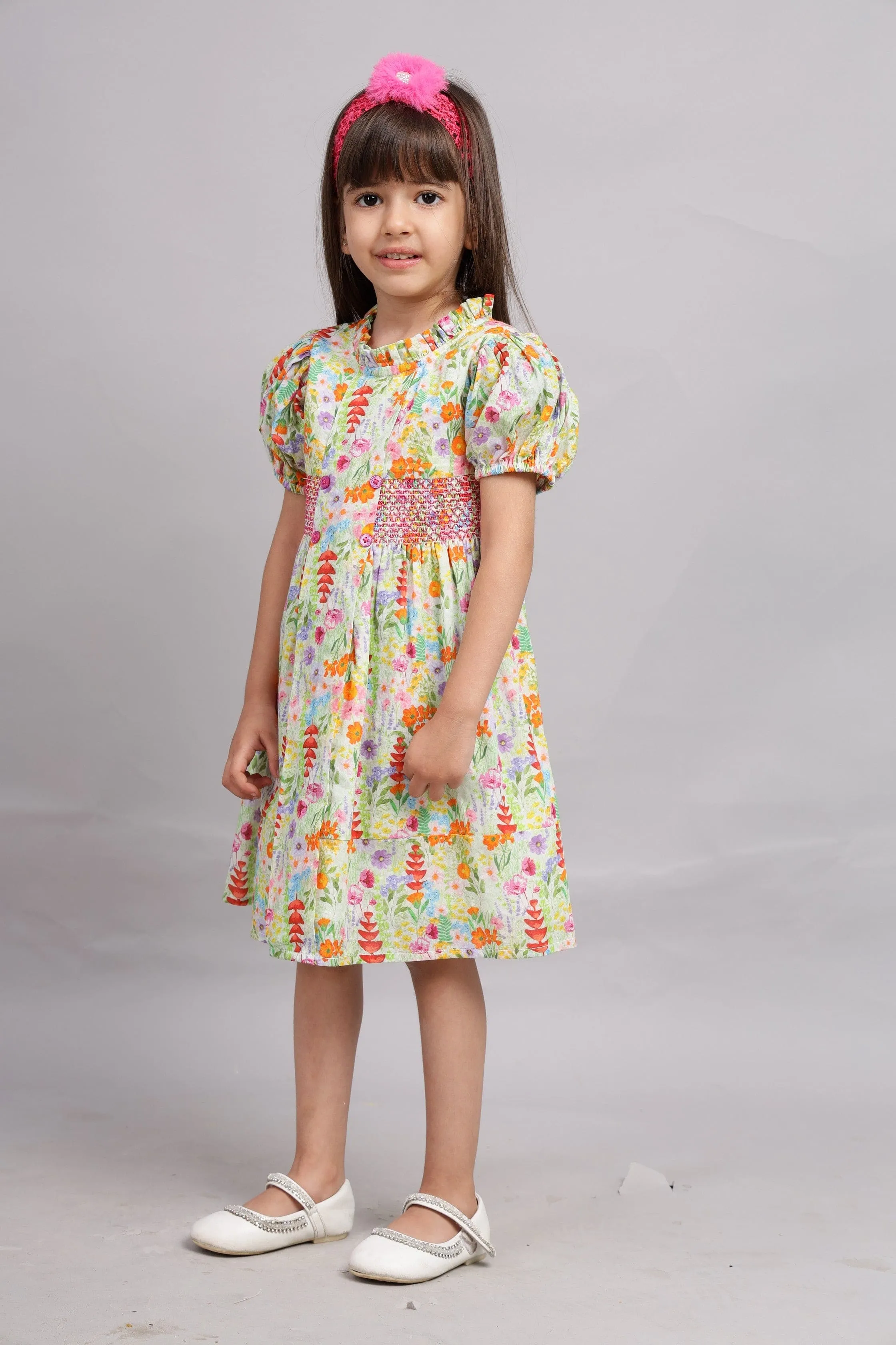 Multicolour Full Sleeves Cotton Lurex Dress-Multi