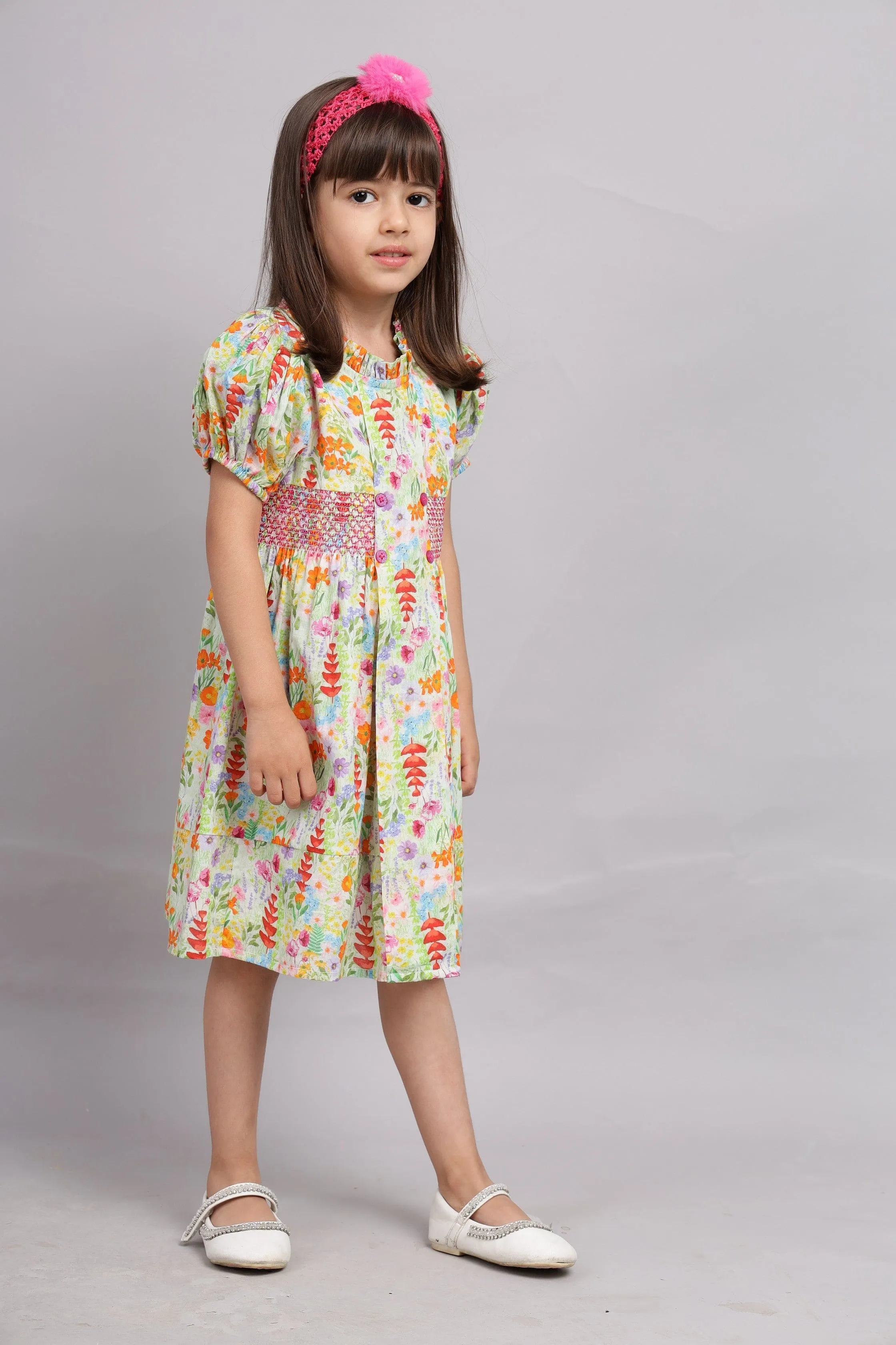 Multicolour Full Sleeves Cotton Lurex Dress-Multi