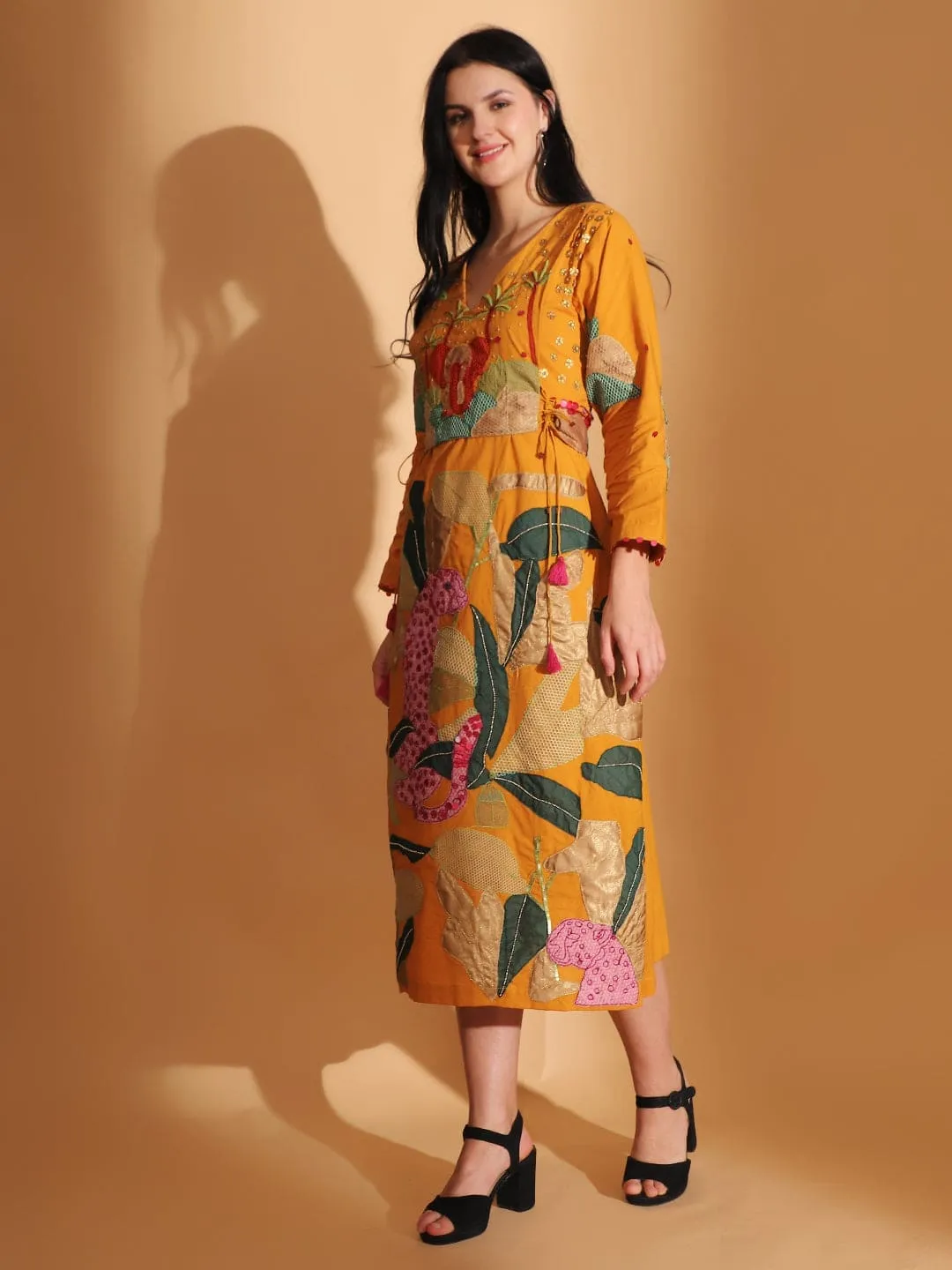 Mustard Gond Artwork Dress