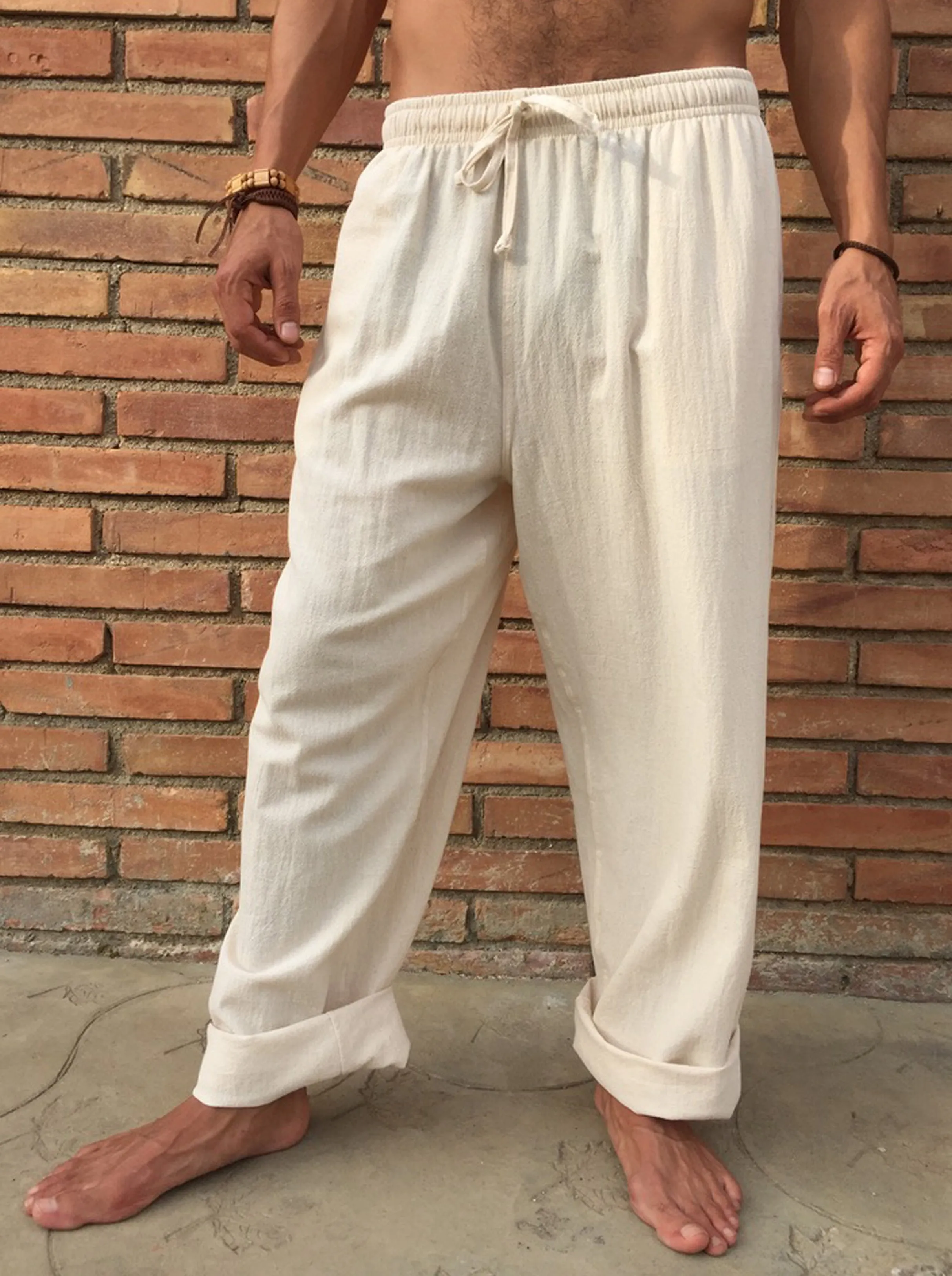 Natural Cotton Drawstring Pants