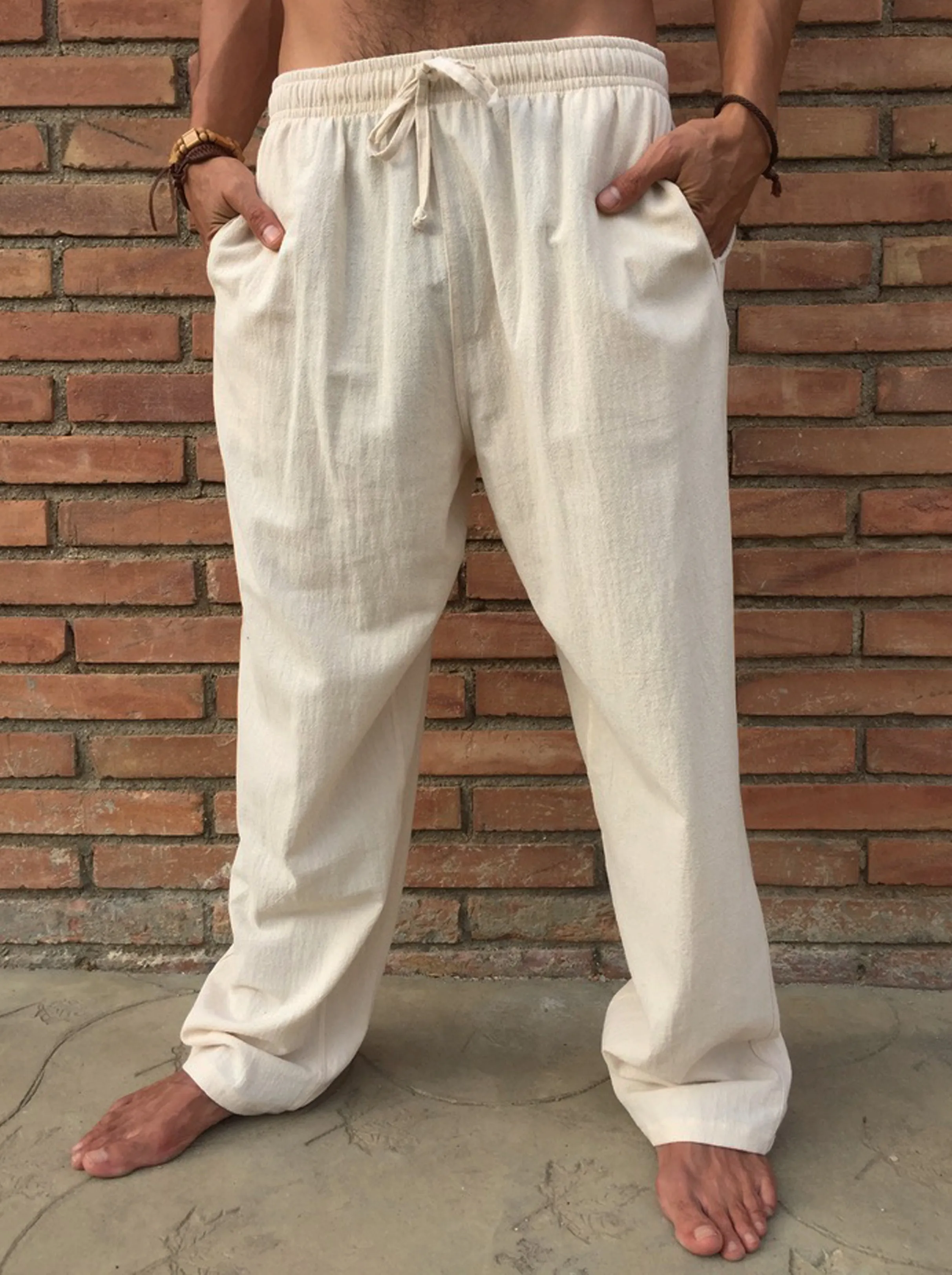 Natural Cotton Drawstring Pants