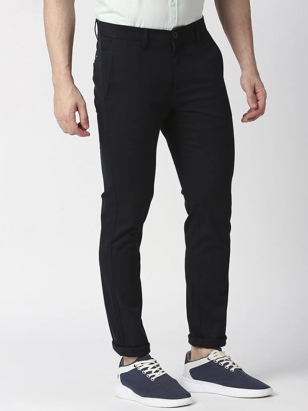 Navy Blue Slim Tapered Cotton Trouser